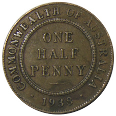 Монета 1/2 пенни 1938 года Австралия (аверс)