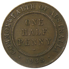Монета 1/2 пенни 1938 года Австралия (аверс)