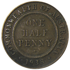 Монета 1/2 пенни 1938 года Австралия (аверс)