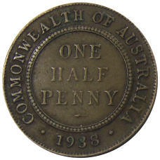Монета 1/2 пенни 1938 года Австралия (аверс)