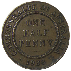 Монета 1/2 пенни 1938 года Австралия (аверс)
