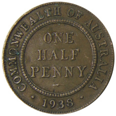 Монета 1/2 пенни 1938 года Австралия (аверс)