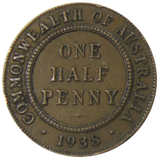 Монета 1/2 пенни 1938 года Австралия (аверс)