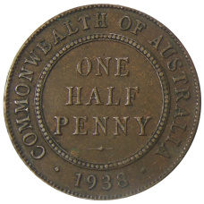 Монета 1/2 пенни 1938 года Австралия (аверс)