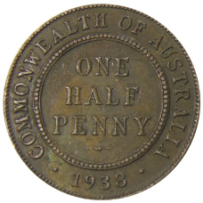 Монета 1/2 пенни 1938 года Австралия (аверс)