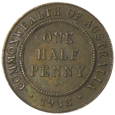 Монета 1/2 пенни 1938 года Австралия (аверс)