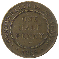 Монета 1/2 пенни 1938 года Австралия (аверс)