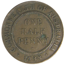 Монета 1/2 пенни 1938 года Австралия (аверс)