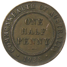 Монета 1/2 пенни 1938 года Австралия (аверс)