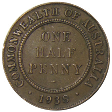 Монета 1/2 пенни 1938 года Австралия (аверс)
