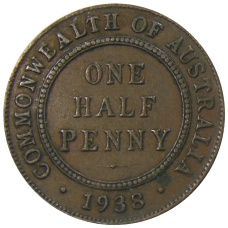 Монета 1/2 пенни 1938 года Австралия (аверс)