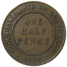 Монета 1/2 пенни 1938 года Австралия (аверс)