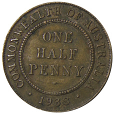 Монета 1/2 пенни 1938 года Австралия (аверс)