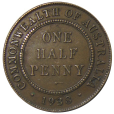 Монета 1/2 пенни 1938 года Австралия (аверс)