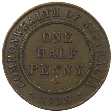Монета 1/2 пенни 1938 года Австралия (аверс)