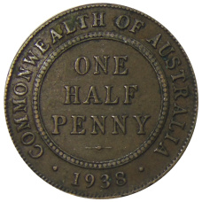 Монета 1/2 пенни 1938 года Австралия (аверс)