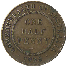 Монета 1/2 пенни 1938 года Австралия (аверс)