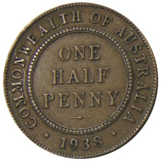 Монета 1/2 пенни 1938 года Австралия (аверс)