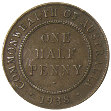 Монета 1/2 пенни 1938 года Австралия (аверс)