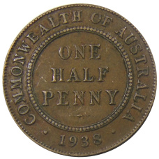 Монета 1/2 пенни 1938 года Австралия (аверс)