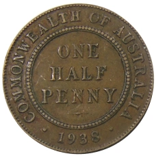 Монета 1/2 пенни 1938 года Австралия (аверс)