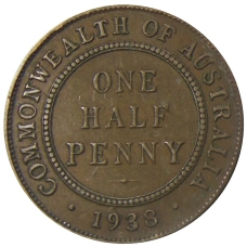 Монета 1/2 пенни 1938 года Австралия (аверс)