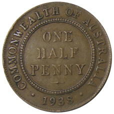 Монета 1/2 пенни 1938 года Австралия (аверс)