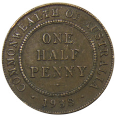 Монета 1/2 пенни 1938 года Австралия (аверс)