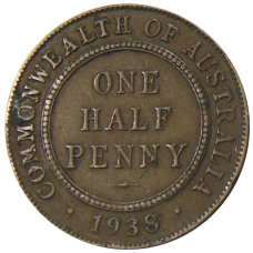 Монета 1/2 пенни 1938 года Австралия (аверс)