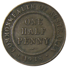 Монета 1/2 пенни 1938 года Австралия (аверс)