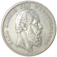 Монета 5 марок 1876 года F Германия (Вюртемберг) (аверс)