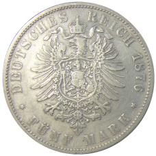 Монета 5 марок 1876 года F Германия (Вюртемберг) (реверс)