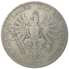 Монета 1 союзный талер 1867 года A Германские государства — Пруссия (реверс)