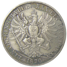 Монета 1 союзный талер 1870 года A Германские государства — Пруссия (реверс)
