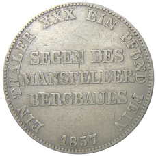 Монета 1 талер 1857 года A Германские государства — Пруссия («Горный талер») (реверс)