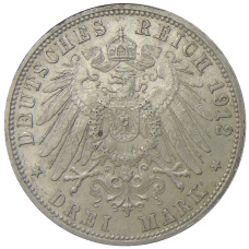 Монета 3 марки 1912 года F Германия (Вюртемберг) (реверс)