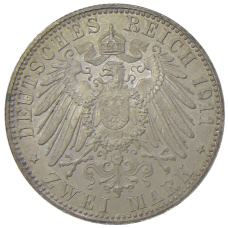 Монета 2 марки 1911 года D Германия (Бавария) «90 лет со дня рождения Луитпольда Баварского» (реверс)
