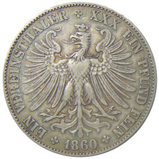 Монета 1 союзный талер 1860 года Германские государства — Франкфурт (реверс)