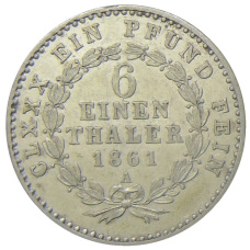 Монета 1/6 талера 1861 года A Германские государства — Ангальт — Бернбург (реверс)