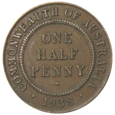 Монета 1/2 пенни 1938 года Австралия (аверс)