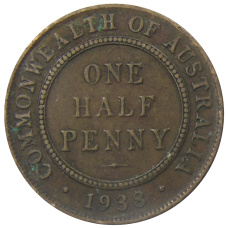 Монета 1/2 пенни 1938 года Австралия (аверс)