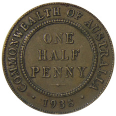 Монета 1/2 пенни 1938 года Австралия (аверс)