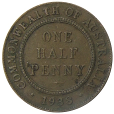 Монета 1/2 пенни 1938 года Австралия (аверс)