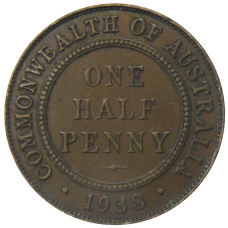 Монета 1/2 пенни 1938 года Австралия (аверс)