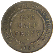 Монета 1/2 пенни 1938 года Австралия (аверс)