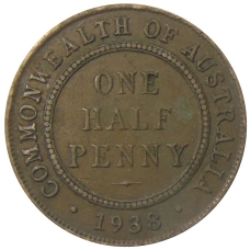 Монета 1/2 пенни 1938 года Австралия (аверс)