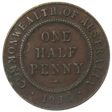 Монета 1/2 пенни 1938 года Австралия (аверс)