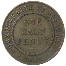 Монета 1/2 пенни 1938 года Австралия (аверс)