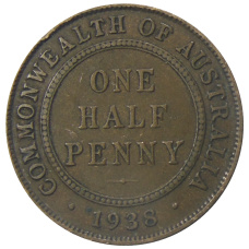 Монета 1/2 пенни 1938 года Австралия (аверс)