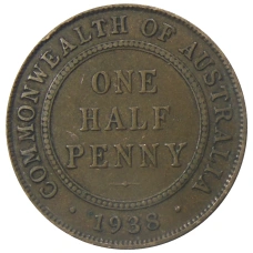Монета 1/2 пенни 1938 года Австралия (аверс)